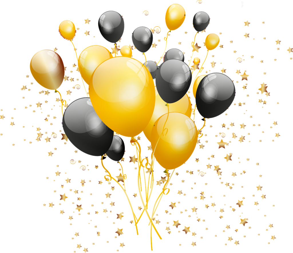 gold and black balloons, confetti, balloons-4567963.jpg